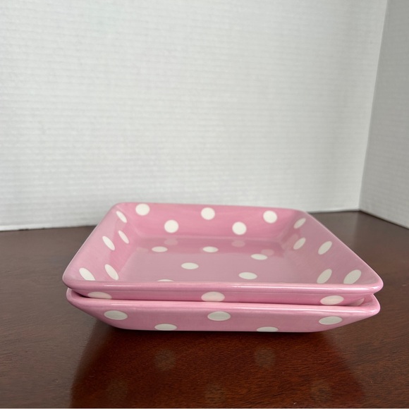 Pampered Chef Whip Cancer Pink Polka Dot Plates Set of 2 - Picture 8 of 8